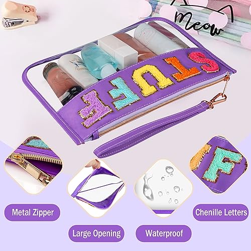 Purple Chenille Letter Makeup Bag - Waterproof Travel Cosmetic Bag
