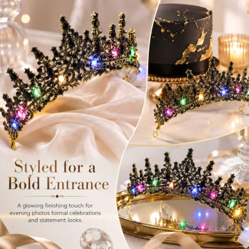 Brishow Light Up Tiara Crown Headband for Women - Gold-Black