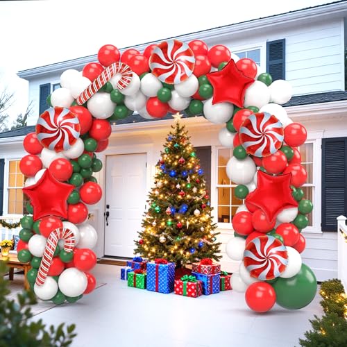 Christmas Balloon Arch Kit - 124pcs Red Green White Party Decorations