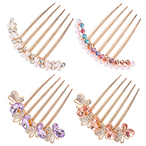 MIKIMIQI Pearl Rhinestone Butterfly Hair Fork Clips for Updo & Vintage Styles