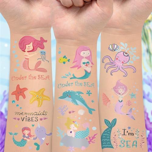 50 Sheets Mermaid Temporary Tattoos for Kids, Ocean Party Favors