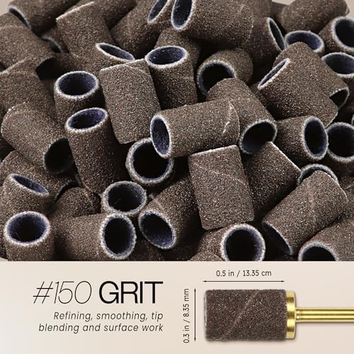 PANA 100-Pack 150 Grit Nail Sanding Bands for Nail Drills