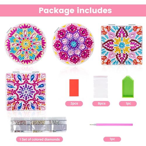 Mandala Diamond Painting Compact Mirror Set - 4 Portable Makeup Mirrors