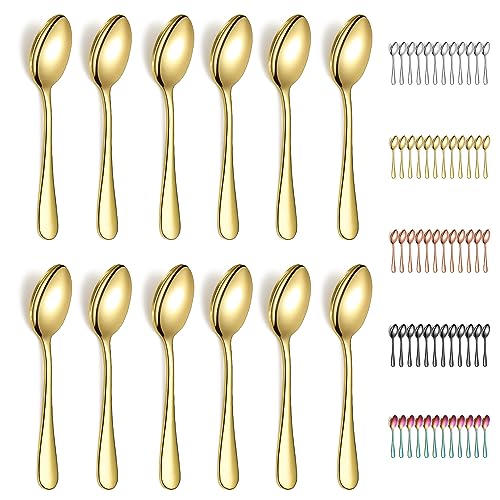 Evanda 12-Piece Gold Stainless Steel Teaspoon Set - Dishwasher Safe