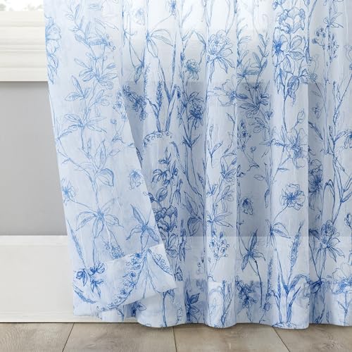 No. 918 Ambree Vintage Floral Sheer Curtain Panel - 51" x 63" Chinoiserie Blue