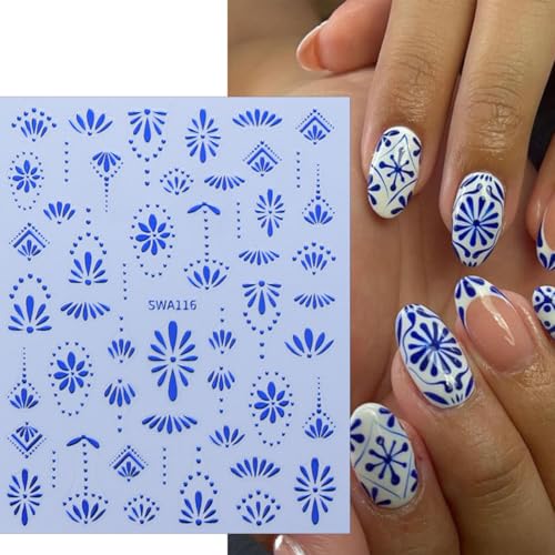 BMKKOT Bohemian Flower Nail Stickers Set - 8 Sheets Self-Adhesive 3D Nail Art Decals for Women DIY Manicure