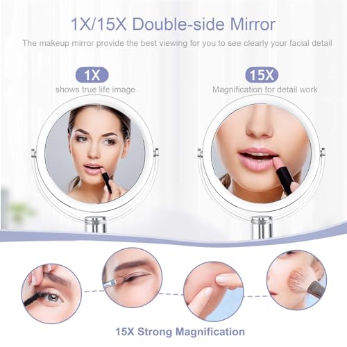 CLSEVXY 7.4-Inch Double-Sided Vanity Mirror, 1X/15X Magnifying Makeup Mirror