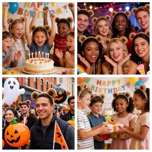 Cute Brown Plush Bear Ears Headbands - 6 Pack for Parties