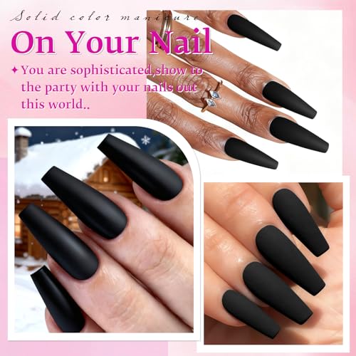 LoveOurHome 100pc Matte Black Coffin Press-On Nails - Long & Durable