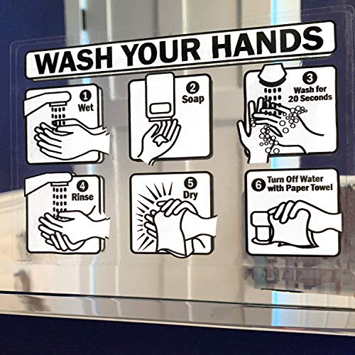 Wash Your Hands Clear Vinyl Decals - 5" x 7" Static Cling Pack of 4