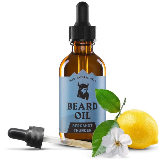 Striking Viking Beard Oil for Men -2 Fl Oz (1 Pack), Bergamot Thunder - Naturally Derived Conditioner with Almond, Tea Tree, Argan & Jojoba Oil for Beard Growth, Softening & Moisturizing