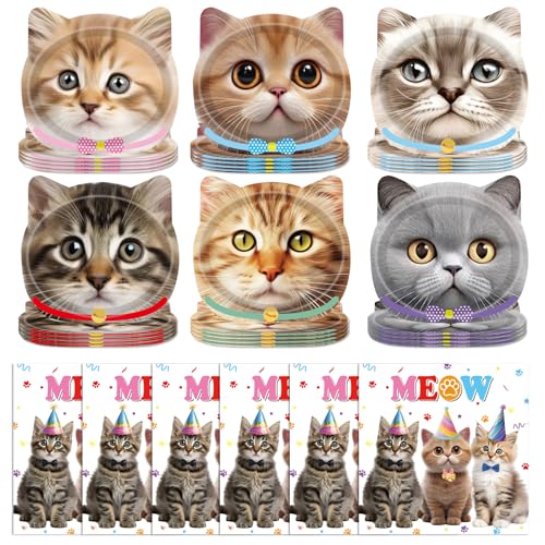 Cat Birthday Party Supplies Set - 96 PCS Disposable Plates & Napkins