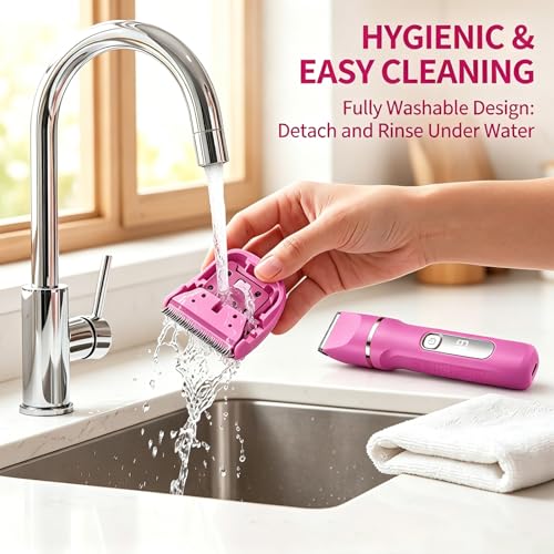 KINGTEE Bikini Trimmer for Women,Electric Shaver for Women, IPX7 Waterproof Razor Shaver,Women's Electric Razor,Intimate Shaver for Women,with 5 Blades,USB-C Rechargeable,Recharge Dock£¨Rose Pink£©