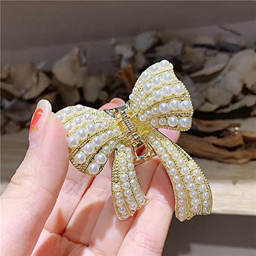 Gold Butterfly Pearl Hair Clip for Women Girls Elegant Metal Claw Barrettes
