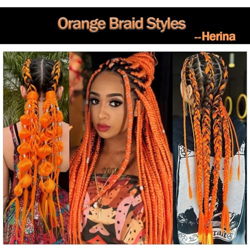 Herina 24-Inch Orange Jumbo Braiding Hair Extensions - 3 Pack Synthetic