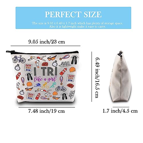 GJTIM Beige Triathlon Gift Makeup Bag for Triathletes - Inspirational Zipper Pouch