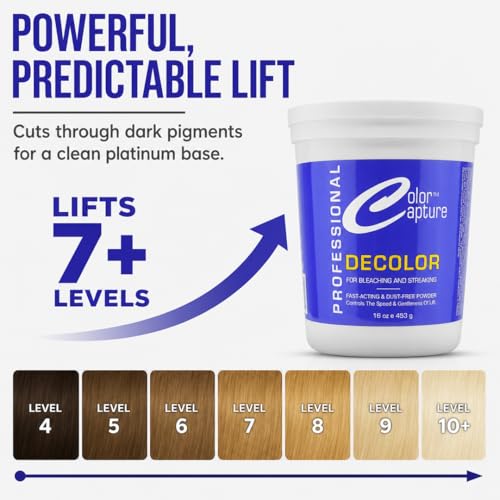 COLOR CAPTUR Hair Bleach Powder ? 7+ Level High-Lift Blonding Agent for Platinum & Cool-Toned Blonde | Dust-Free, Cruelty-Free | Professional Salon & At-Home Use | Made in USA | 16 oz