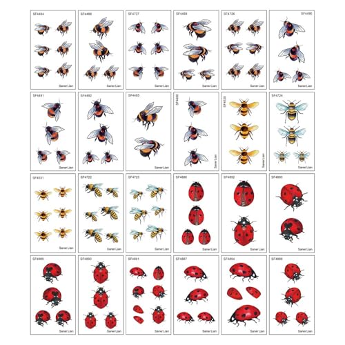 SF285 Bee Insect Temporary Tattoo Sticker Waterproof 24pcs Set 2.36 x 4.13 in