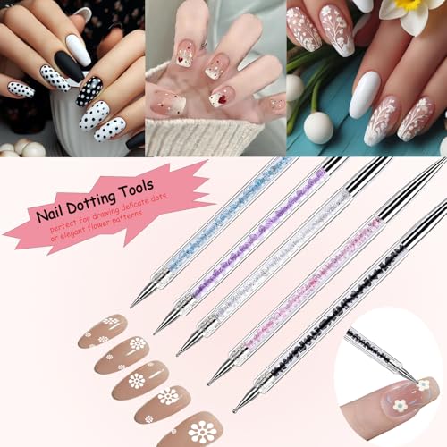 Whmeolyo 8Pcs Double-Ended Nail Art Brush Set - Poly Gel & Dotting Tools (8pcs-light)
