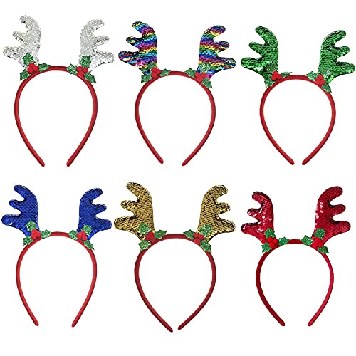 Glitter Deer Antler Headband Set of 6 for Christmas Parties