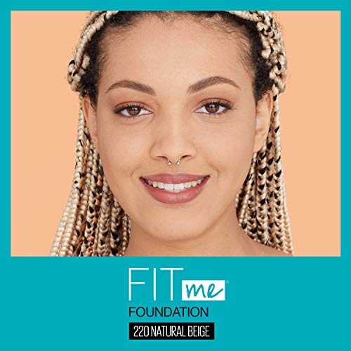 Maybelline Fit Me Matte + Poreless Foundation - 220 Natural Beige, 1.3 Fl Oz Pouch