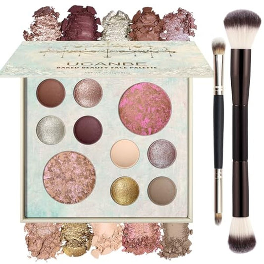 UCANBE Full Size Baked Makeup Palette Set - Include Blush, Bronzer, 8 Eyeshadows & Brushes, Pigmented All-in-One Face & Eye Compact Powder Beauty Holiday Gift Kit for Starter & Pros, Travel Friendly