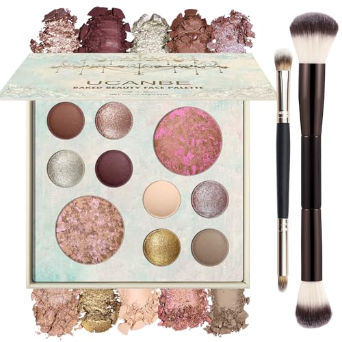 UCANBE All-in-One Baked Makeup Palette with Eyeshadows, Blush & Bronzer for Face & Eyes, Travel Friendly Gift Set