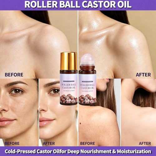 NIZENTA 1.7 Fl Oz Rose Quartz Castor Oil Roll-On for Face & Body - Moisturizing & Nourishing
