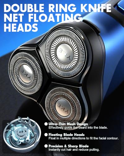 LOBINH Deep Blue Electric Razor for Men, 3D Cordless Shaver with Pop-up Trimmer
