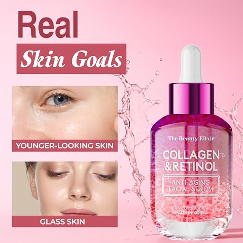 The Beauty Elixir Collagen & Retinol Serum for Face - Hydrating Anti-Aging Korean Skincare - 1.69 Fl Oz