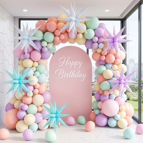 Iridescent Star Balloons - 6 Pcs Holographic Party Decor, 22 Inch