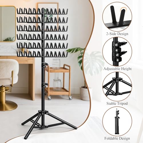 Braiding Hair Rack Standing Extension Holder Hanger, 144 Pegs Divider for Separator Stand Display (Black)