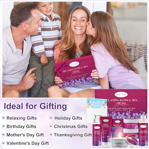GOWLAVER Spa Gift Set for Women - Relaxing Bath & Body Care Gift Basket with Lavender, Epsom Salt, Lotion & Essential Oils