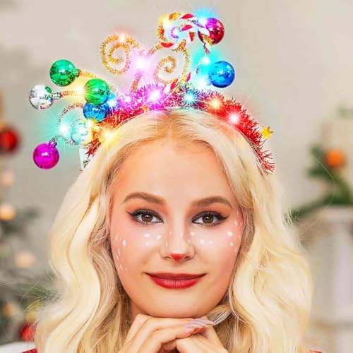 GORTIN LED Christmas Headband with Candy Cane Light-Up Holiday Costume Accessory
