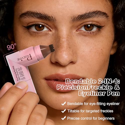 Rotating Freckle Pen & Freckle Stamp Makeup, Natural Lifelike Faux Freckles for Sunkissed Makeup Quick Dry & Long-Lasting, Smudge-Proof & Waterproof Freckle Pen 01#Brown