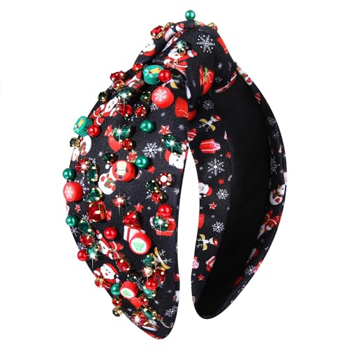 Christmas Knotted Headband with Crystal Charms - Festive Holiday Hair Accessory