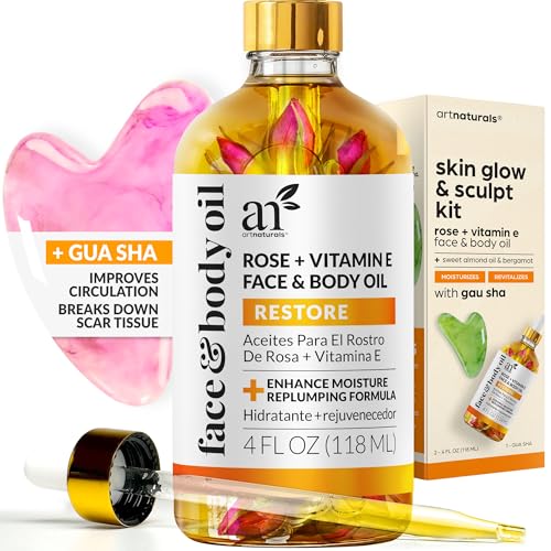 ArtNaturals Vitamin E Body Oil & Gua Sha Facial Tool Set - 4 oz