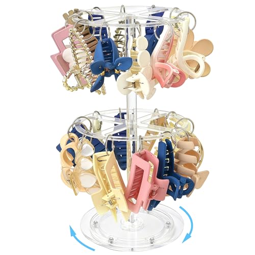 QUPIVA 2-Tier Rotating Acrylic Claw Clip Organizer Rack