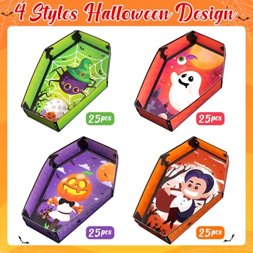 Geefuun 100Pcs Halloween Coffin Food Trays - Disposable Snack Dishes