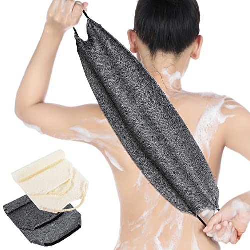 Exfoliating Back Scrubber Washcloth Set - 2 Pack (Gray, White)