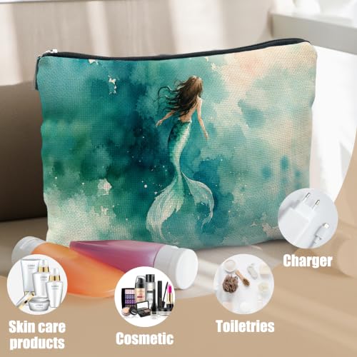 Ocean Beach Teal Mermaid Cosmetic Makeup Bag for Women - Portable & Stylish