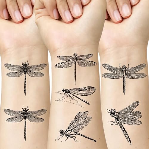 SanerLian Waterproof Dragonfly Temporary Tattoo Stickers Set of 12 - Model SF293