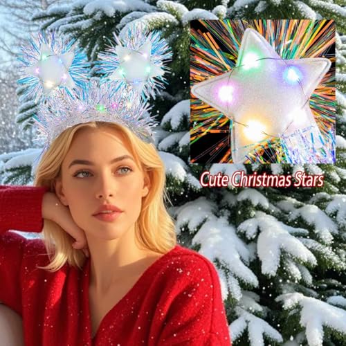 Coridy A-White/Colorful Light Up Christmas Headbands with Sparkling Stars, 1 Pack