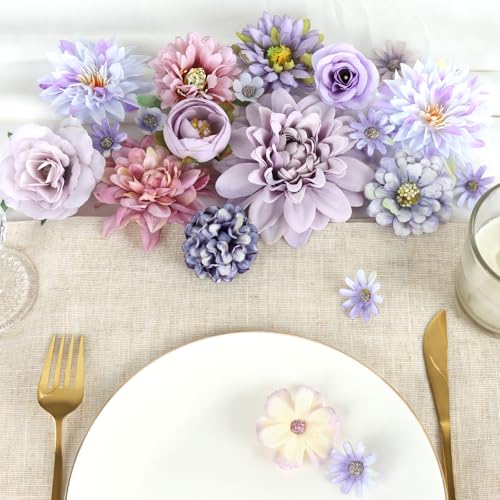 48-Piece Mixed Purple Silk Flower Heads Set for DIY Crafts & Decor