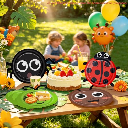 60 Bugs Party Plates - Ladybug, Bee, Frog & Insect Designs