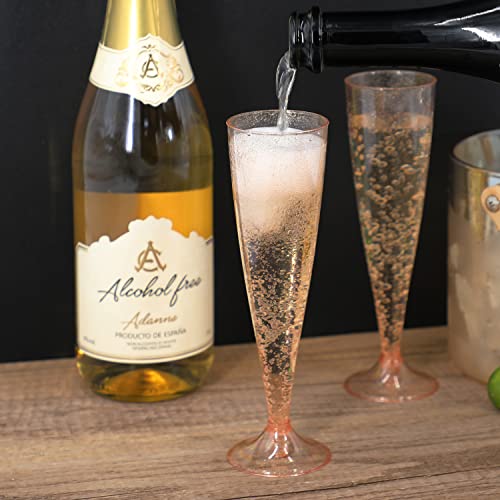 Homy Feel 30 Pack Rose Gold Glitter Champagne Flutes - 5OZ Disposable Wine Glasses for Parties & Events