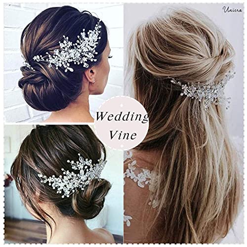 Unicra Silver Wedding Hair Vine with Crystals and Rhinestones Bridal Hair Accessory