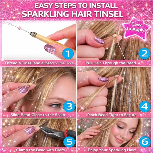 Hair Tinsel Kit - 48 Inch Fairy Glitter Extensions, 24 Colors