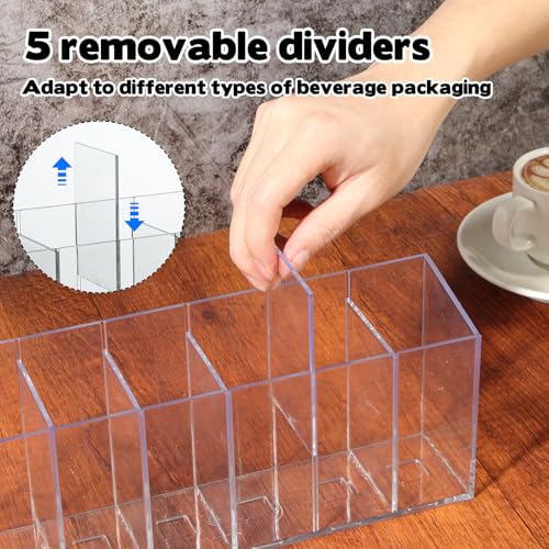 Acrylic Drink Packet Organizer with Removable Dividers - 6 Compartment Storage