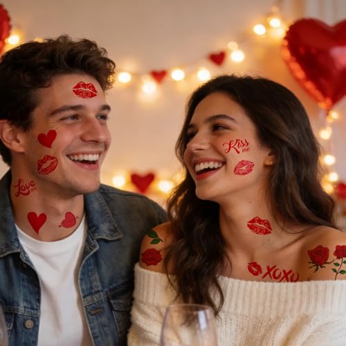Sellentduct Kiss Valentine Red Lip Tattoos - 15 Sheets, Waterproof & Temporary for Kids & Adults